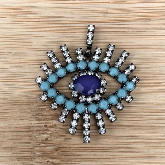 Elizabeth Cole Casimir Evil Eye Turquoise & Crystal Earring. Boho Protection - Picture 3 of 8